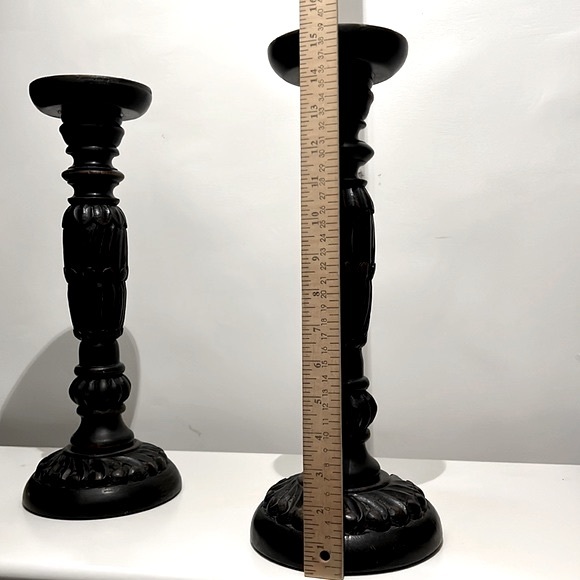 Vintage Solid Wood Carved Candle Holders Set of Two - Picture 6 of 8